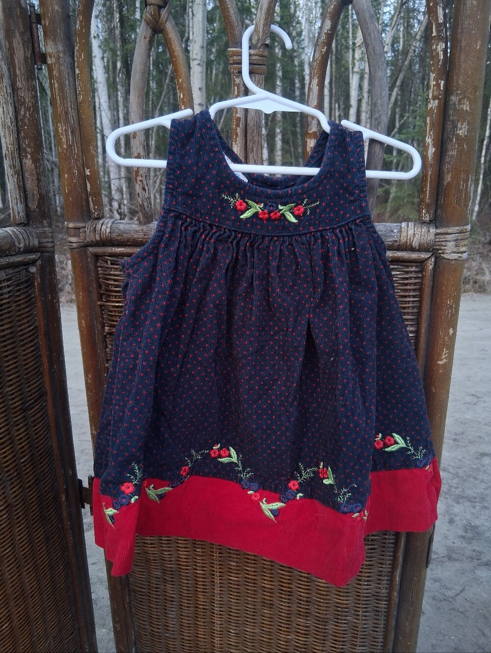 Navy and Red Embroidered Toddler Vintage Dress